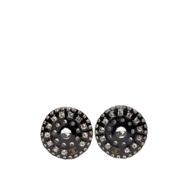 CHANEL Authentic Black Logo Earrings